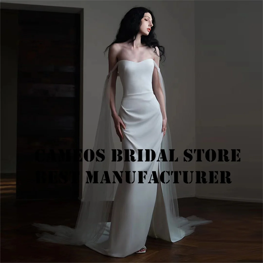 

SONDR Custom Made Off the Shoulder Wedding Dresses Korea Satin Pearls Brides Gowns Sweep Train Ivory Women Bridal Dresses