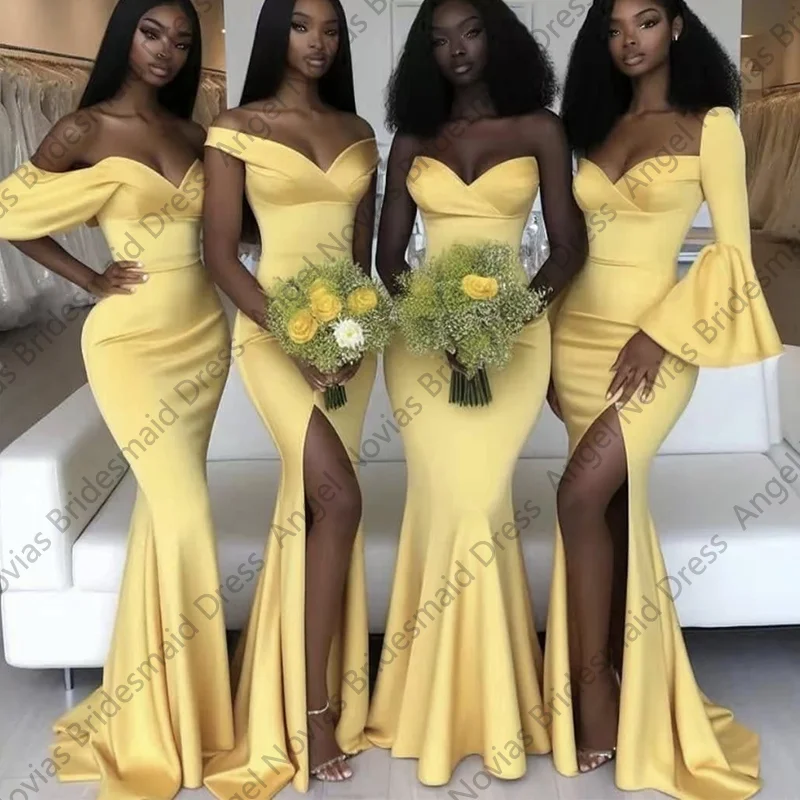 

Customized Long Mermaid Yellow Bridesmaid Dresses 2025 Wedding Party Maid Of Honor Dress wedding guest dress women