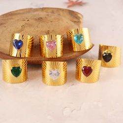 Fashion 316L Stainless Steel Cubic Zirconia Heart Ring For Women Colored Red Green Blue Pink White Heart Ring Female Jewelry