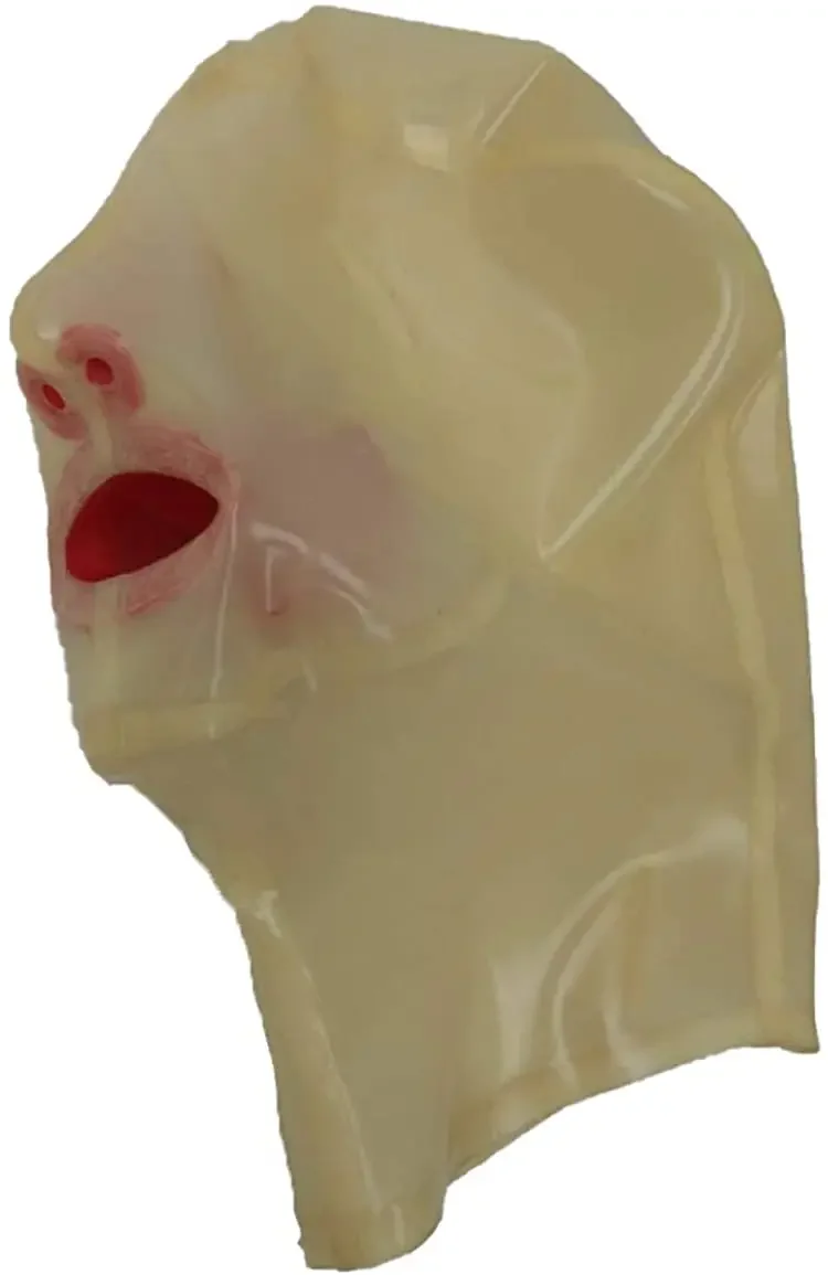 Latex Hood Attached Mouth Gag and Nose Tube Transparent Rubber Mask Sexy Fetish Halloween Cosplay Costume