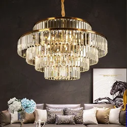 Modern Crystal Chandelier Simple Lustre Ceiling Lamp Living Room Chandelier Villa Bedroom Kitchen Island Decoration Round Lamp