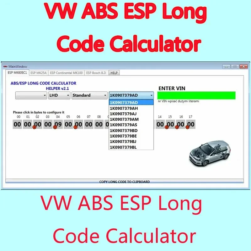 2024 Hot Sell Abs Esp Long Calculator Software Reader Program Utility Bosch Esp Device Long Code Support For Vag Vehi