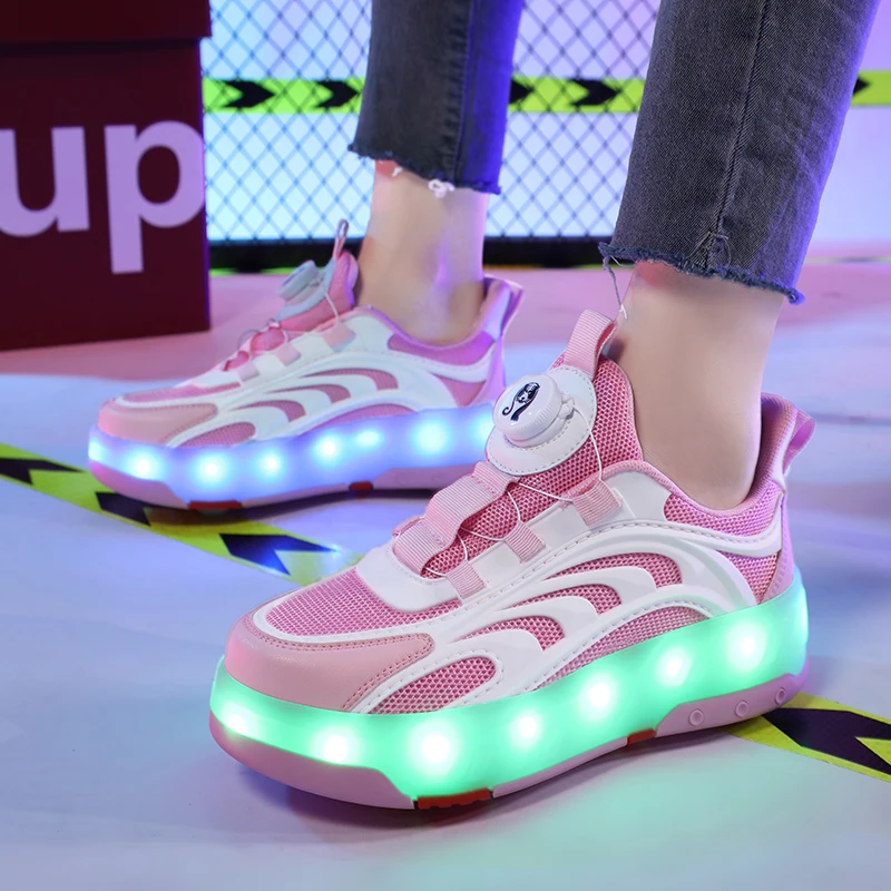 Sepatu Roda LED Anak-Anak Unisex Isi Ulang Roda Ganda Dapat Dilepas Remaja Hiburan Santai Inline Skates