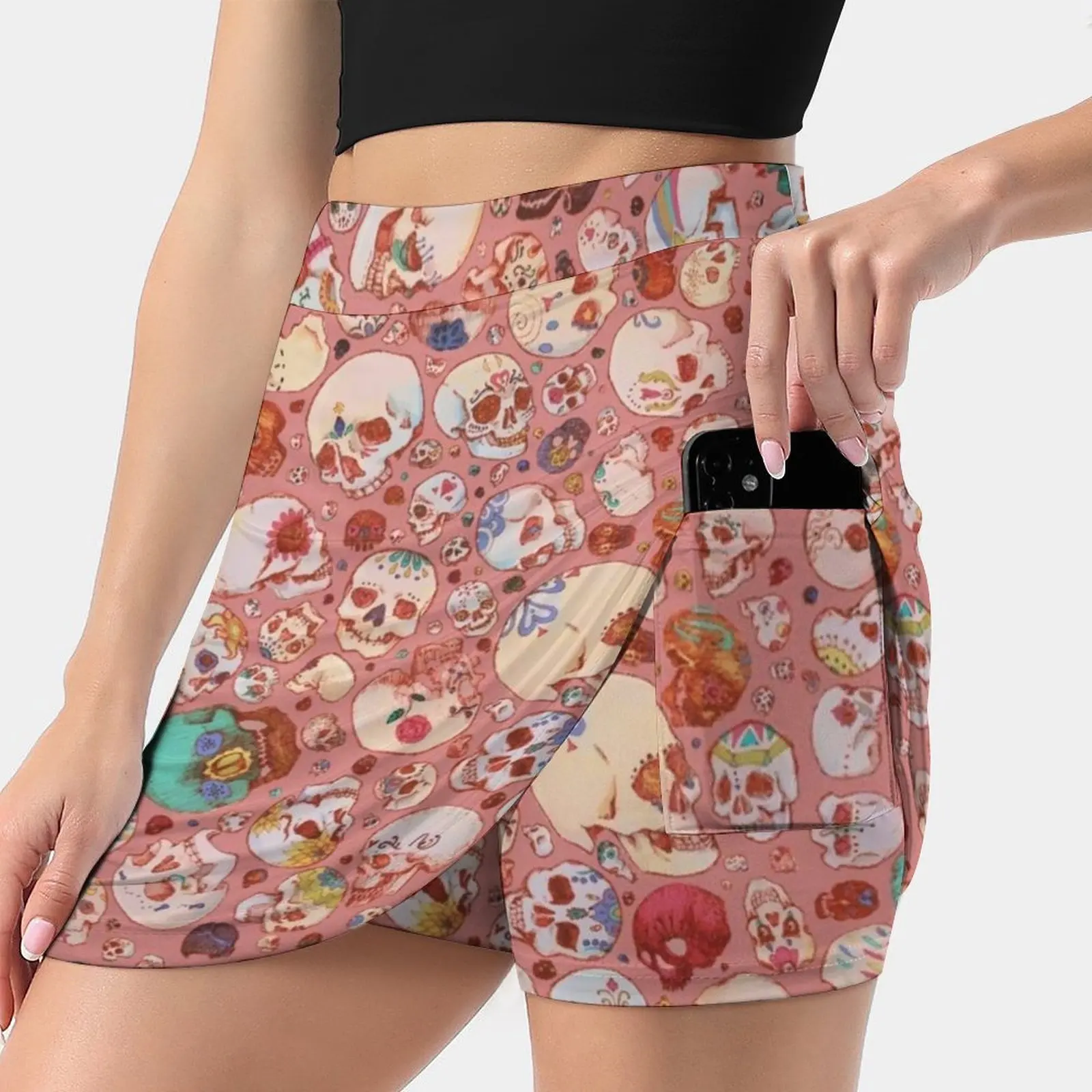 Skull Doodles Women's skirt With Hide Pocket Tennis Skirt Golf Skirts Badminton Skirts Running skirts Bones Festive Sugar