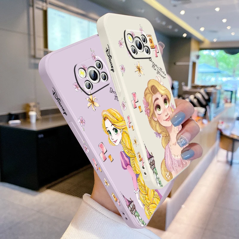 Princess Tangled Rapunze Liquid Left Rope For Xiaomi Mi Poco X5 X4 X3 M6 M5 M5S M4 M3 F5 F4 F3 C55 C40 Pro 5G Back Phone Case