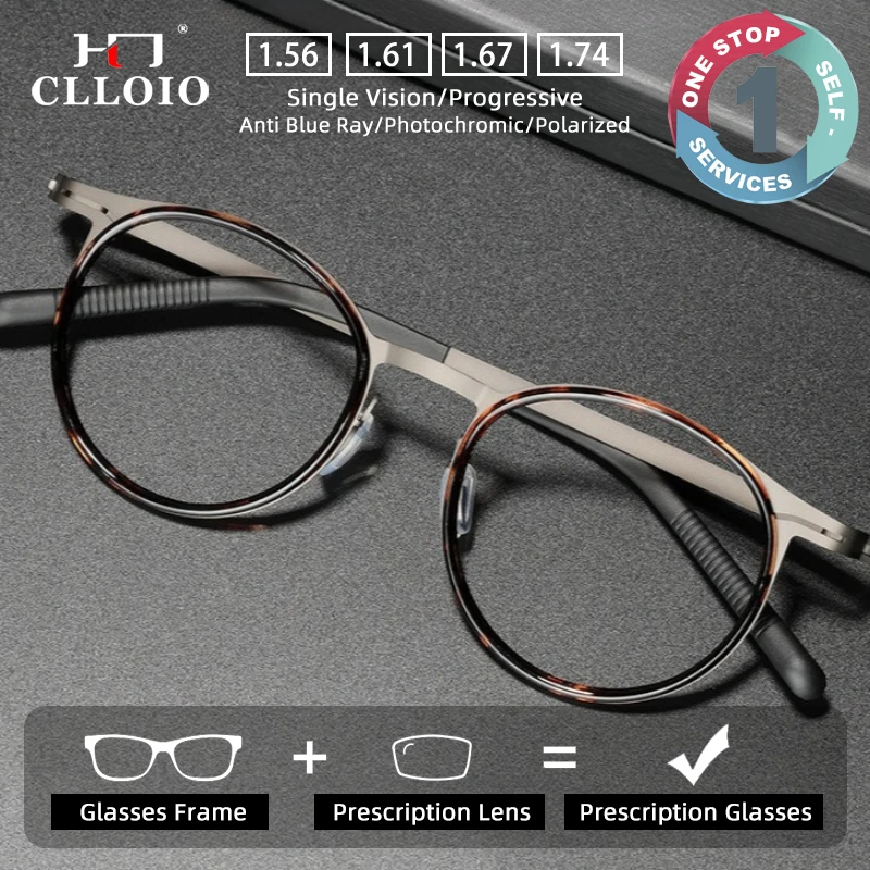 

CLLOIO Vintage Screwless Titanium Prescription Glasses Anti Blue Light Hypoallergeni Myopia Glasses Progressive Reading Eyewear