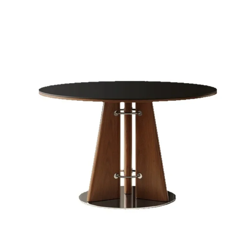 

French medieval style solid wood rock slab dining table and chair combination home retro round home modern simple dining table