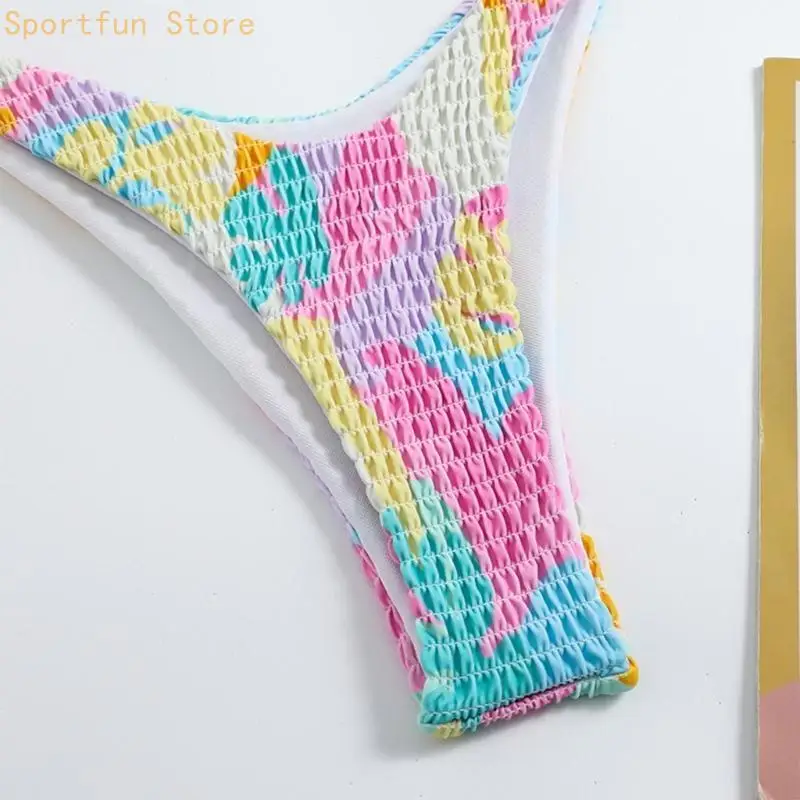 

Женский купальник с принтом, двухсекционный купальный костюм, пляжная одежда с высоким вырезом, комплекты бикини X7JD