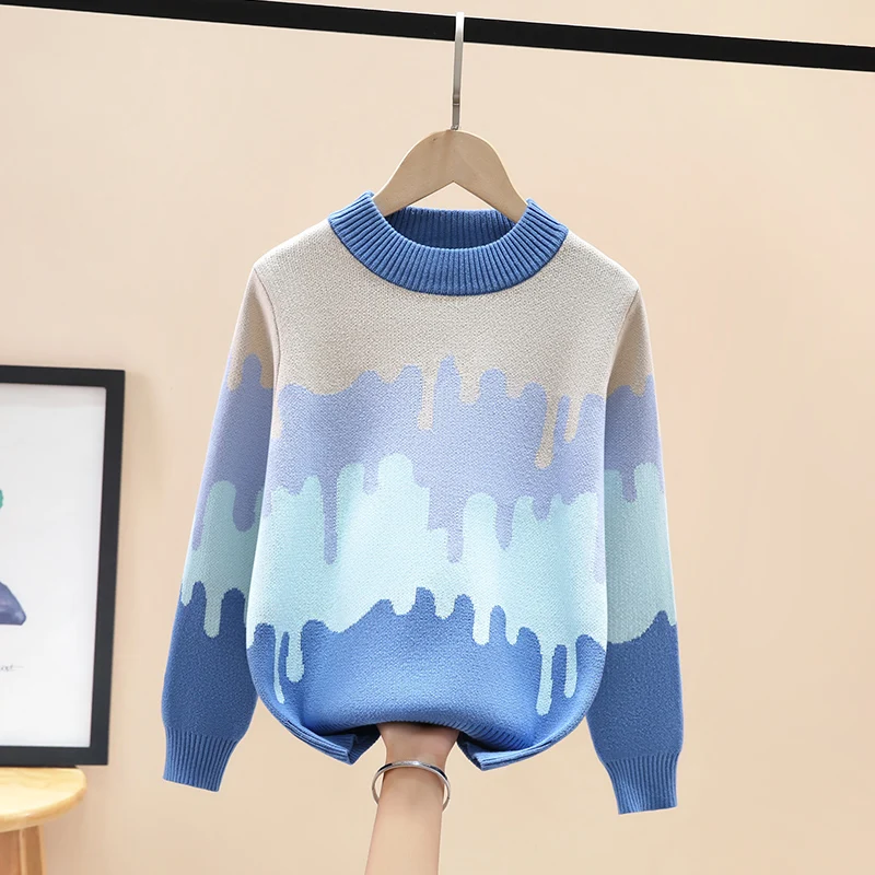 Spring and Autumn Children's Boys' Sweater Graffiti Printed Knitted Long Sleeve Clothes Baby Sweater Children's Top 5-10Y