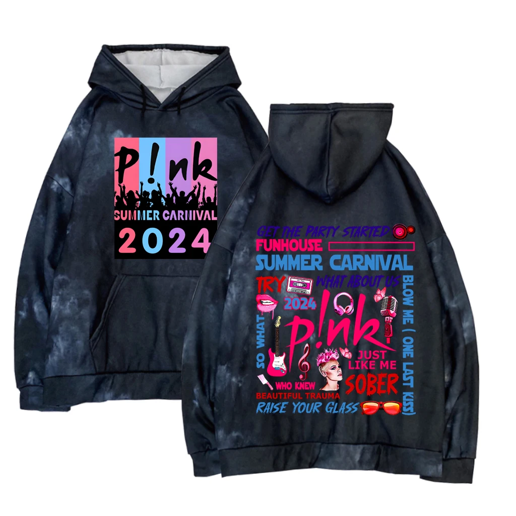 2024 P!NK Pink Summer Carnival  Tie Dye Hoodie Pink Summer Carnival  P! NK Hoodies pullover