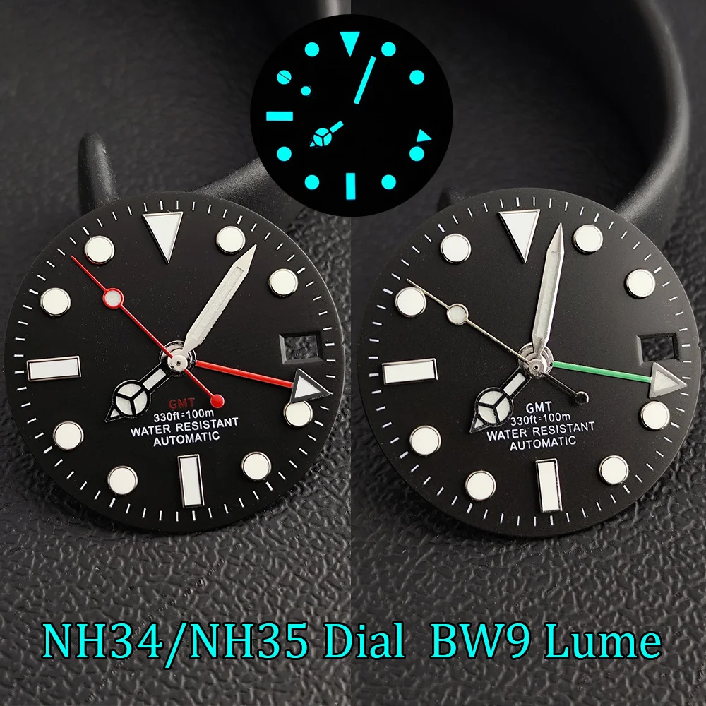 28.5mm GMT Watch Dial Watch Hands BW9 Luminous Suitable For NH34 Movements Watch Accessories Watch Assembly