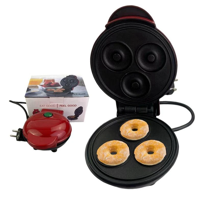 Máquina Eléctrica de donuts antiadherente para cocina, Mini 3, para hacer Donuts, aperitivos, postres, desayuno, enchufe europeo