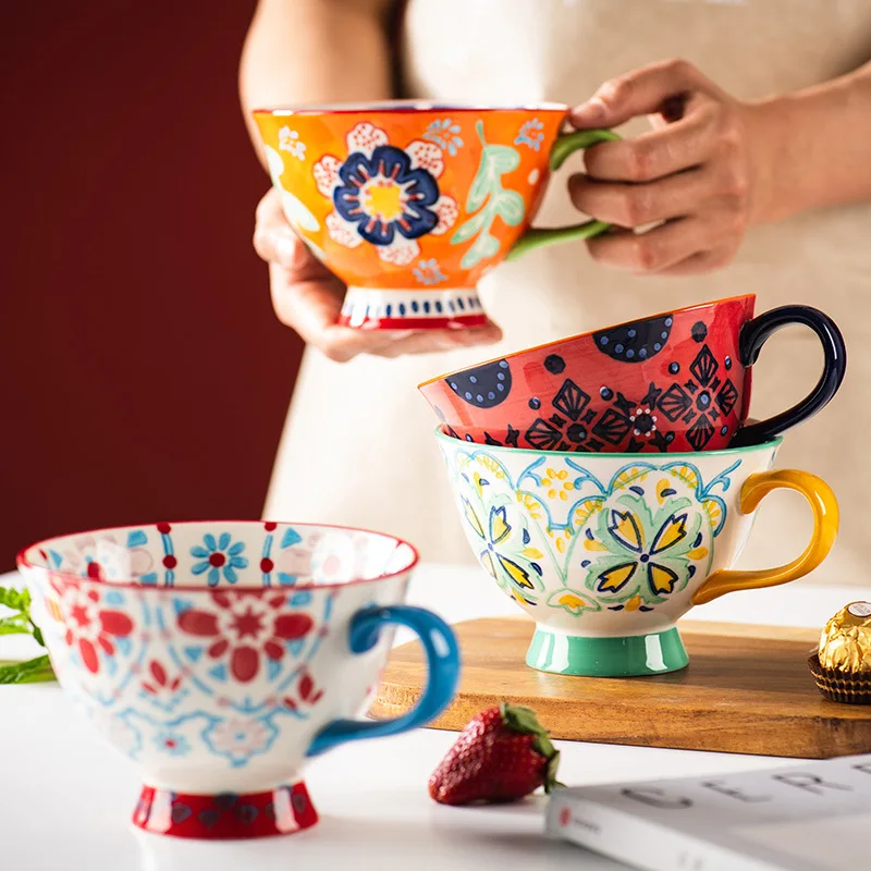 

Flower Ceramic Mug Heat-resistant Colorful Breakfast Milk Oat Cup Milk Coffee Large Capacity Water Cup Afternoon Tea Cups New