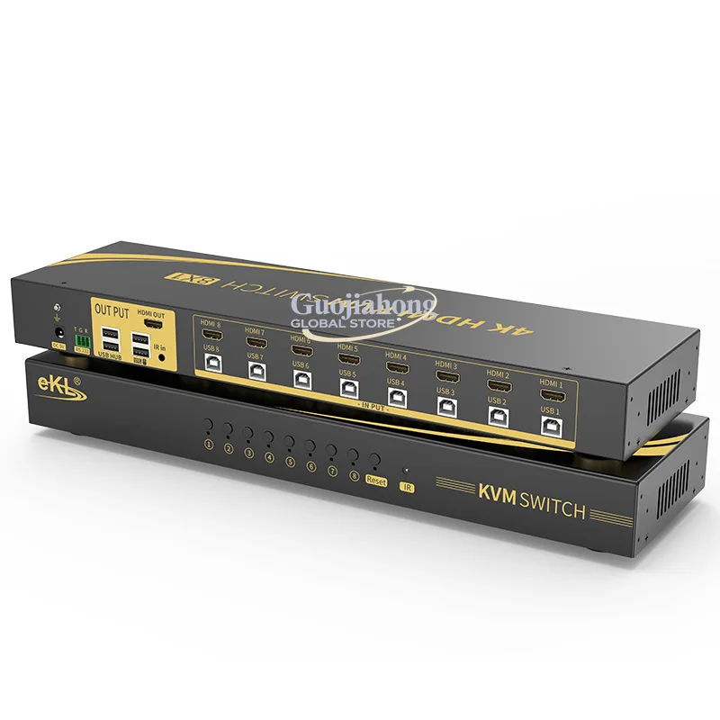 

eKL 81HK 8-портовый KVM-переключатель 8x1 с поддержкой 4K@30Hz и горячей замены клавиш, 8 портов HDMI