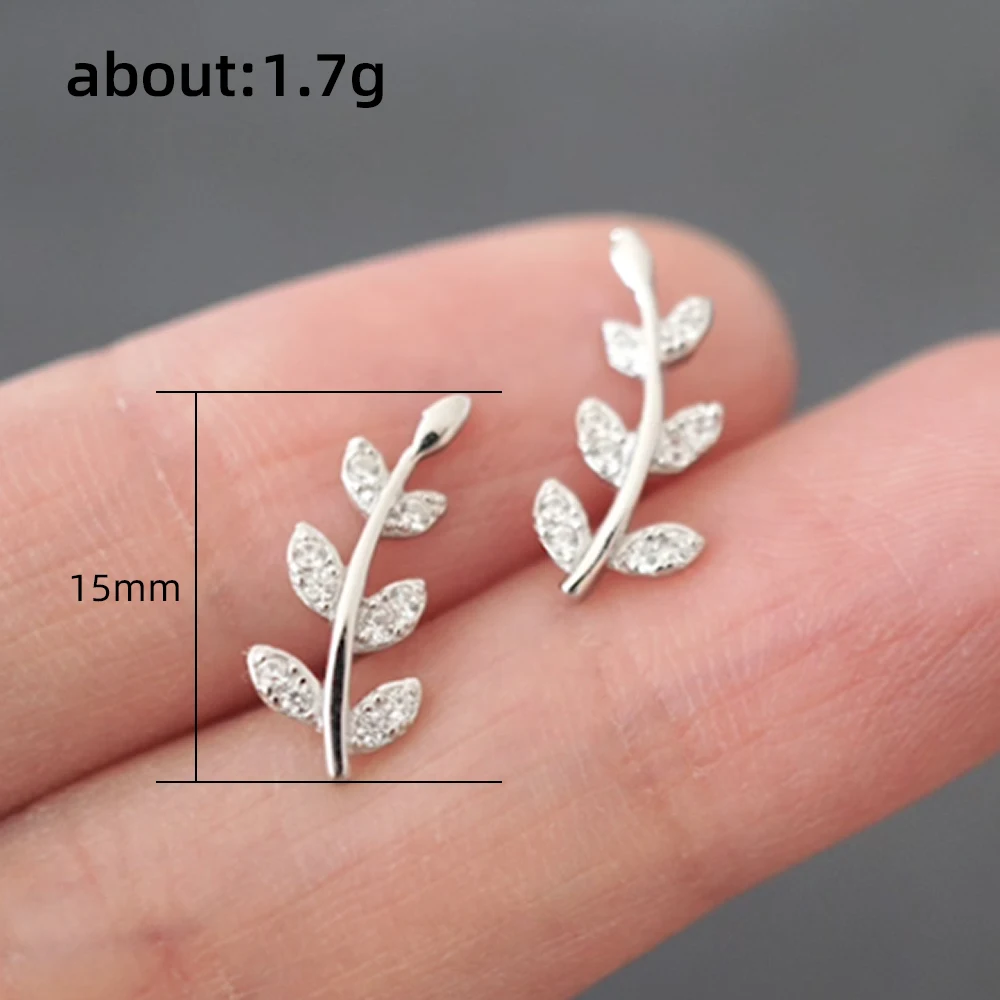 Huitan Dainty Leaf Olive Shaped Silver Color Stud Earrings for Women Shiny CZ Daily Wear Fancy Girl Ear Earrings Fashion Jewelry