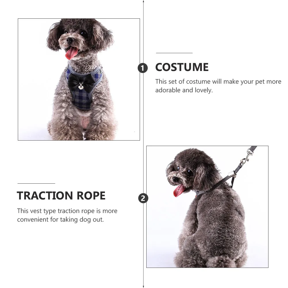 

2 pcs Pet Clothes Dog Vest Set Adjustable Leash Rope Vest Type Traction Suit For Outdoor Durable Stylish Accessories