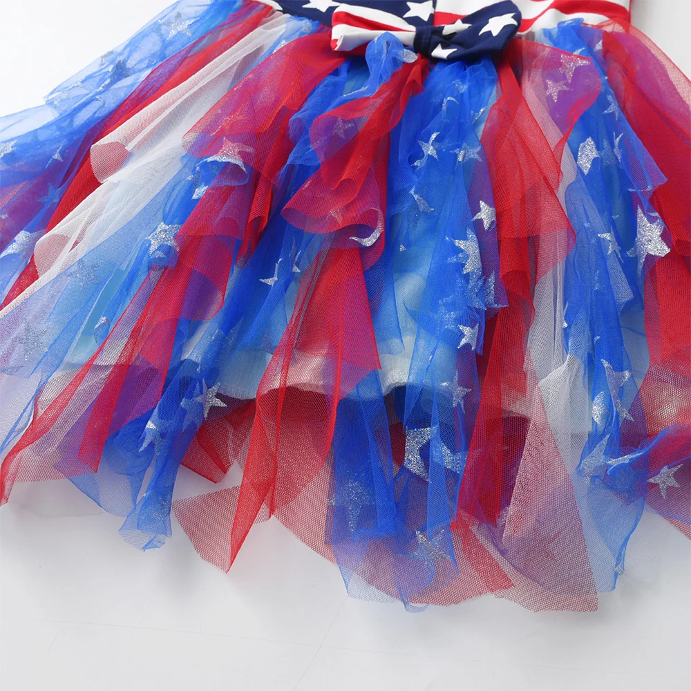 Mädchen-Tutu-Kleid mit Flagge, Sternen und Streifen, ärmellos, für den Sommer, für Kinder, Party, Cosplay, Tüll, Unabhängigkeitstag-Kleider – Detail 4