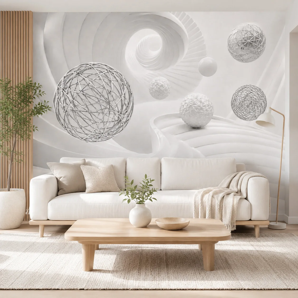 3D White Spiral Tunnel Wallpaper Mural Silver Geometric Sphere Modern Nordic Living Room Non Self Adhesive Requires Glue