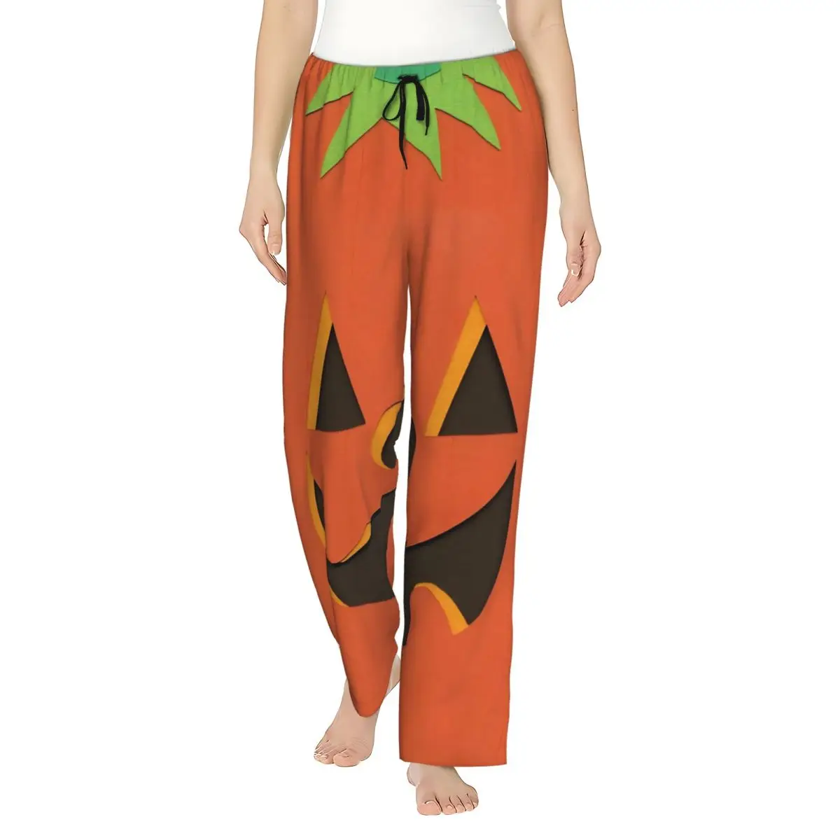 Women's Pyjama Pants Kawaii Pumpkin Face Halloween Lounge Pants Loose Fit Pajama Bottoms Home