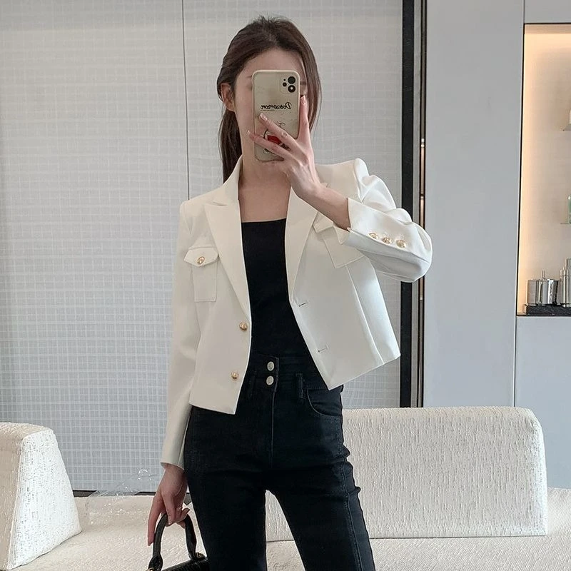 

Новый женский миниатюрный короткий белый пиджак, пиджак премиум-класса, повседневный однотонный весенне-осенний корейский стиль, элегантный темперамент