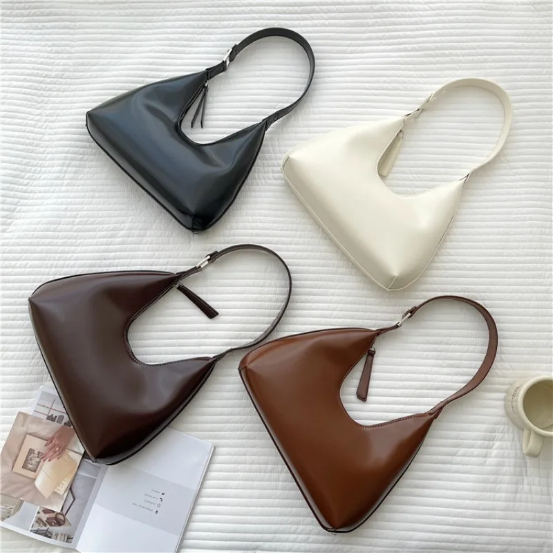 Fashion Zip Leather Texture Personalized Handbag Vintage New Korea Minority Simple Underarm Elegant Commuter Single-Shoulder Bag