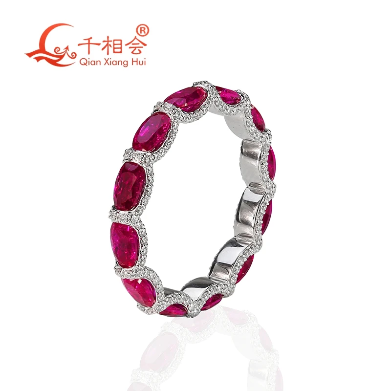 

925 Silver artificial ruby Ring oval shape corundum D VVS white moissanite eternity band rings for jewelry dating