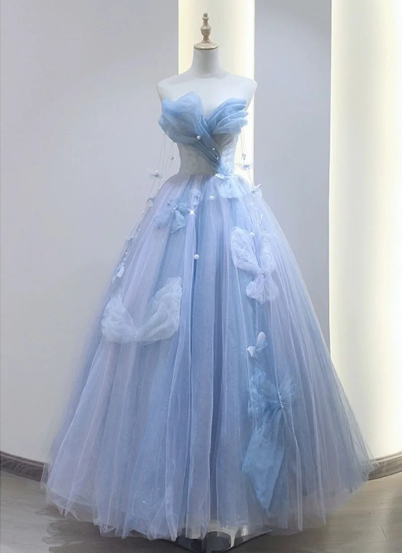 2025-new-blue-evening-dress-for-women-style-of-fugitive-princess-banquet-elegant-and-ethereal-strapless-dress-customized