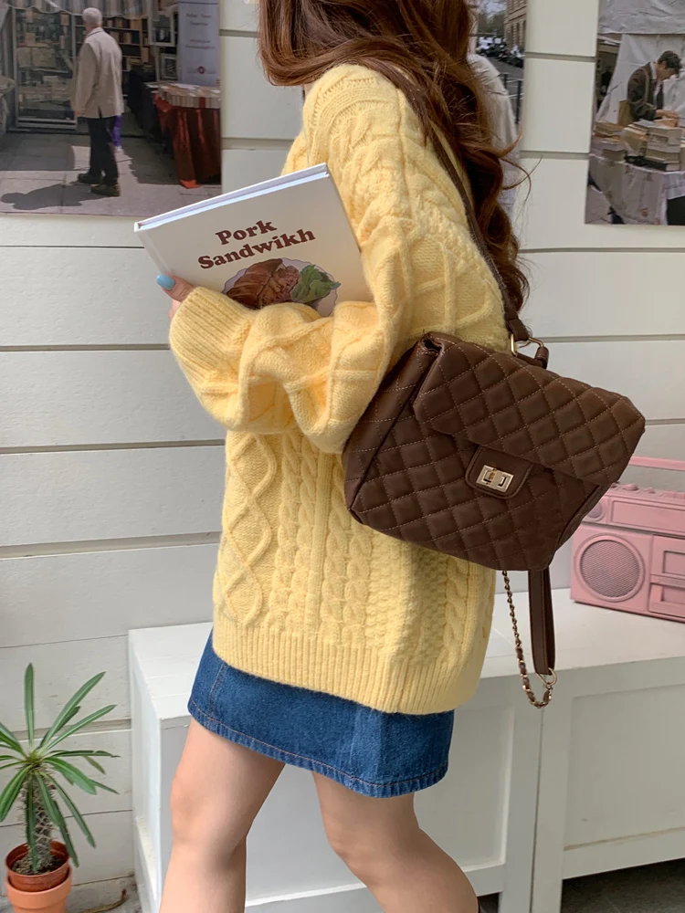 

Желтый вязаный свитер, женский свободный верхний свитер, ленивый слей, нежный вязаный топ, теплый, с подогревом, чистый цвет, для поездок на работу...