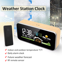 Wooden Weather Station Alarm Clock LED Digital Thermometer Hygrometer Wireless Indoor Outdoor Temperature Humidity Meter Sensor