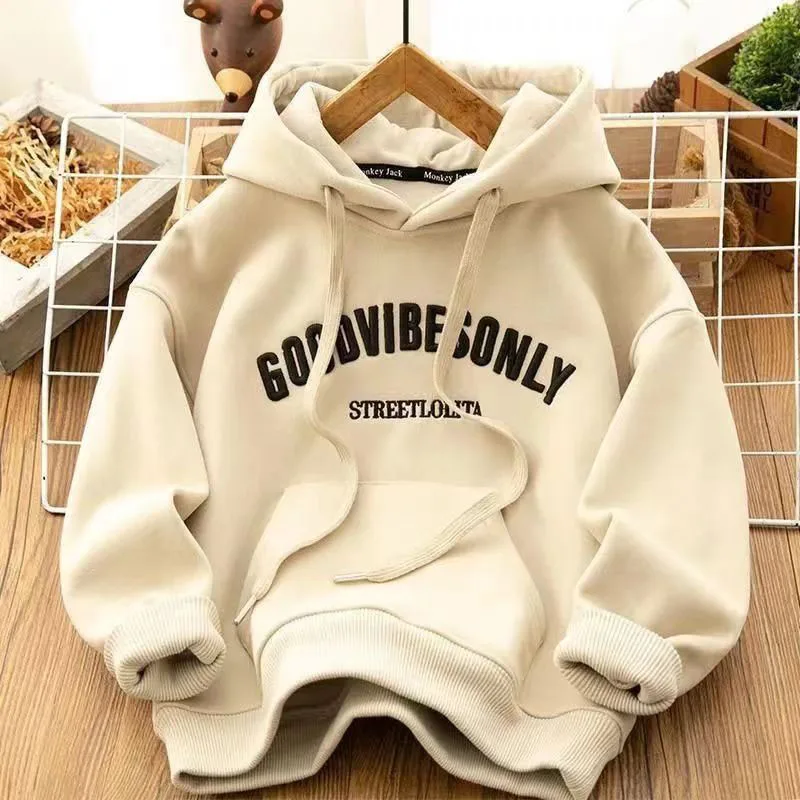 Autumn Winter Thicken Warm Hoodies Women Harajuku Letter Print Plus Velvet Sweatshirts Wild Pockets Hooded Pullovers