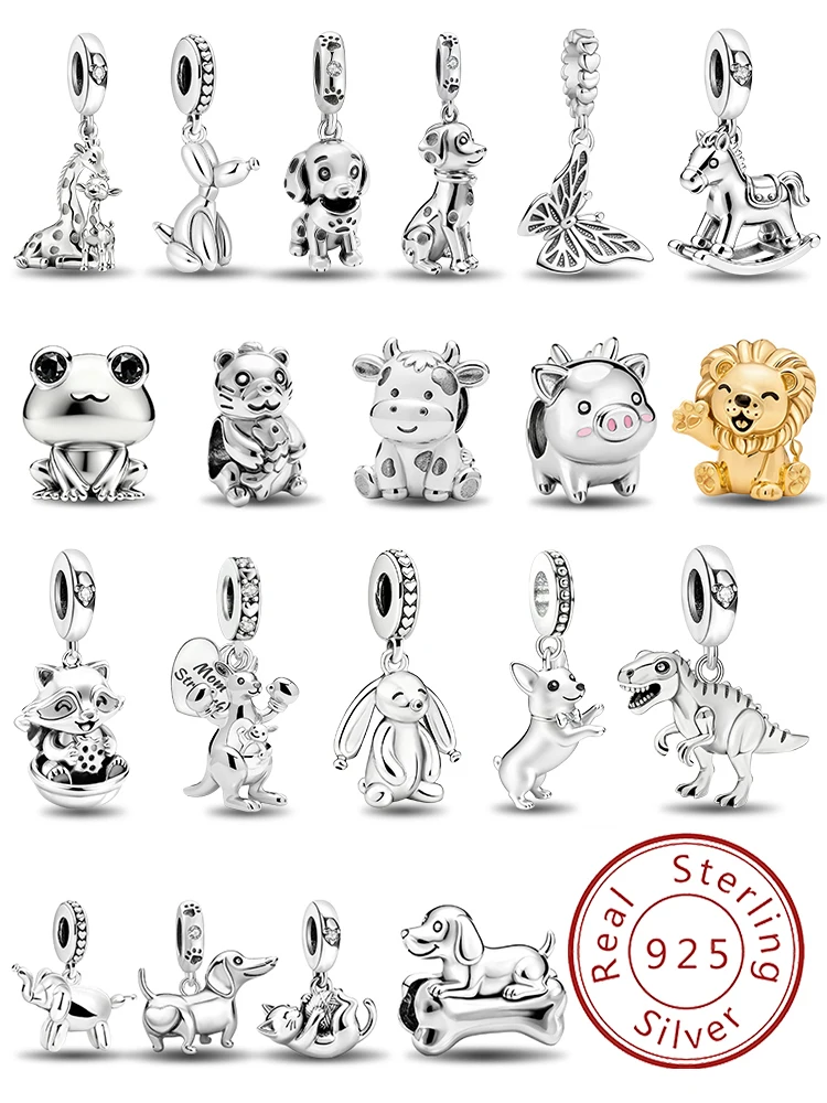 

Стерлингового серебра 925 пробы, серия животных, маленький лев, бабочка, собака, подвески, бусины, подходят для оригинального браслета, высокое качество, ювелирные изделия «сделай сам»