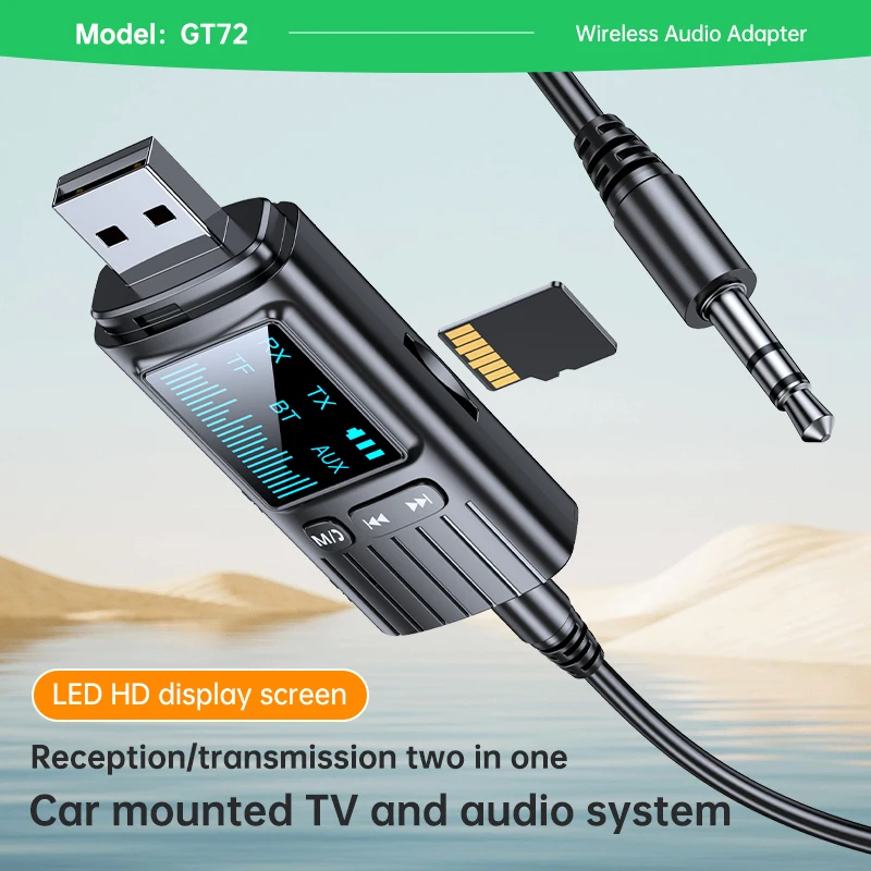 Bluetooth 5.4 Audio Receiver Transmitter AUX USB Audio adapter LED Dispaly TF card Playback For Car TV Speakers PC