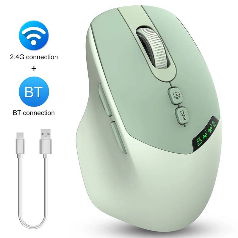 Mouse sem fio T02 Pro com display OLED, conectividade dupla Bluetooth e USB, design silencioso, suporte para vários dispositivos para PC/Lapto