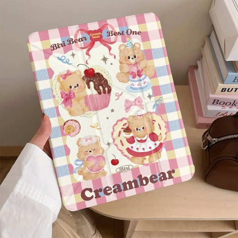 Sweet Bear Three-fold Case for IPad Air7 Air6 11in 11th A16 Y-Fold Case Air4 5 10th 10.9 in 9th 10.2 5th 6th 9.7in Tablet Cover