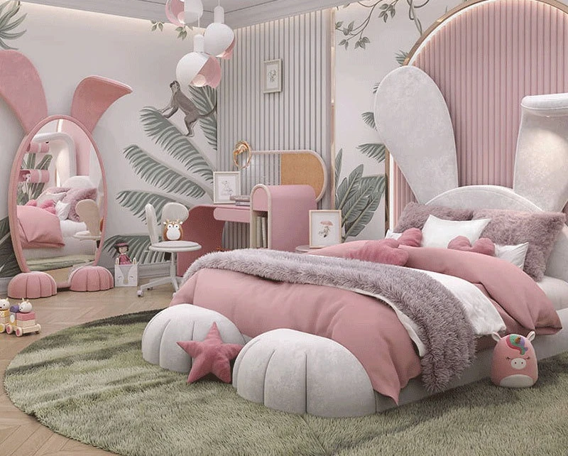 High elastic sponge solid wood frame master bed daughter princess bed mute