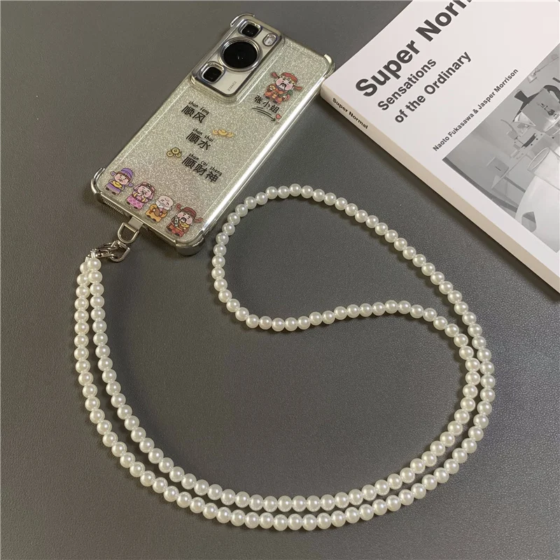 

Phone Lanyard Long Crossbody Necklace Short Chain Hand-beaded Plastic Pearl Anti-lost Sling Universal Clip Bag for Phone Case