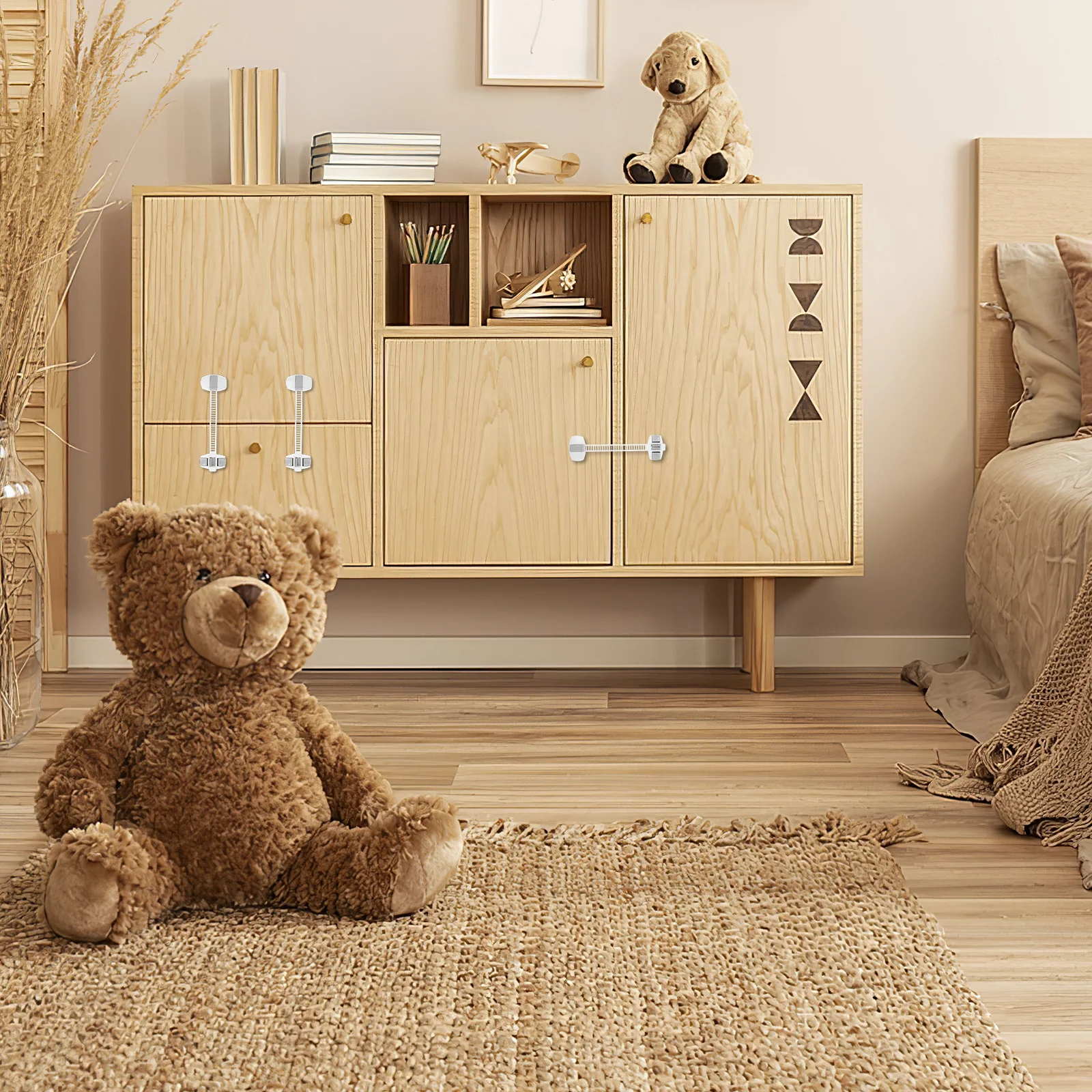 

10Pcs Infant Protection Lock Biscuit Shape Security Lock for Cabinets Drawers Refrigerator Anti-Opening Device Grey