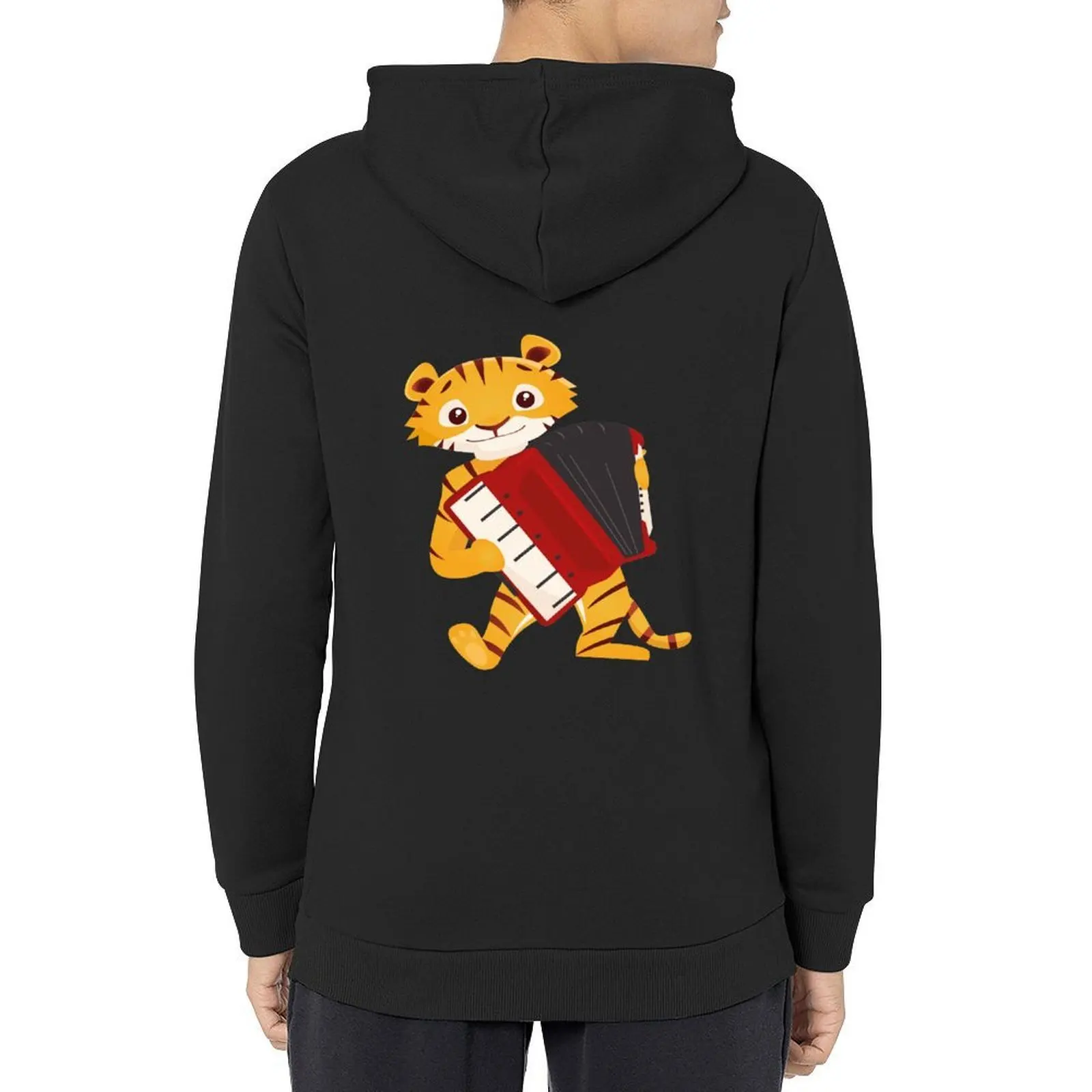 

Cartoon tiger playing music with accordion Hoodie autumn clothes korean style clothes graphic t shirts men graphic hoodie