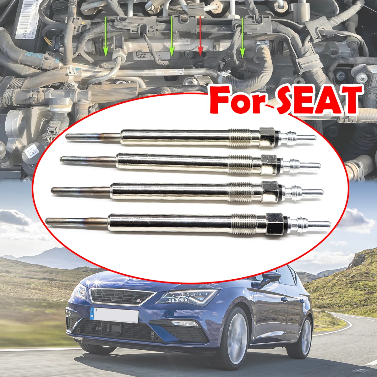 

4PCS For SEAT Ibiza 6J 6P Leon 5F KL Toledo KG Altea Alhambra Diesel Heater Nickel Plating Glow Plugs 4.4V 03L963319 04L963319E