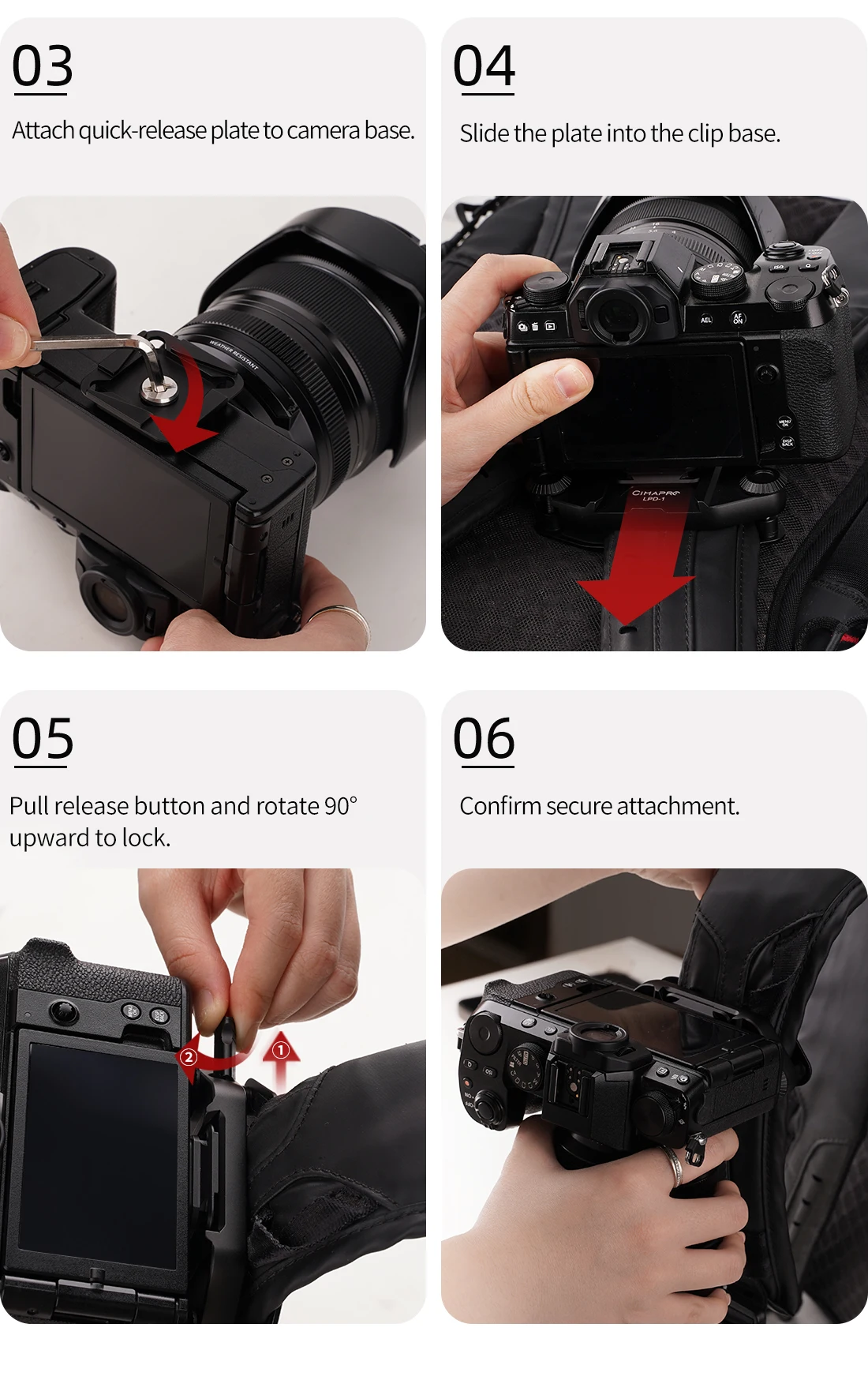 XILETU Cimapro Rucksack-Kamera-Clip, universelle Arca Swiss Schnellwechselplatte für DSLR, Sony, Nikon, Kamera, problemlos – Detail 16