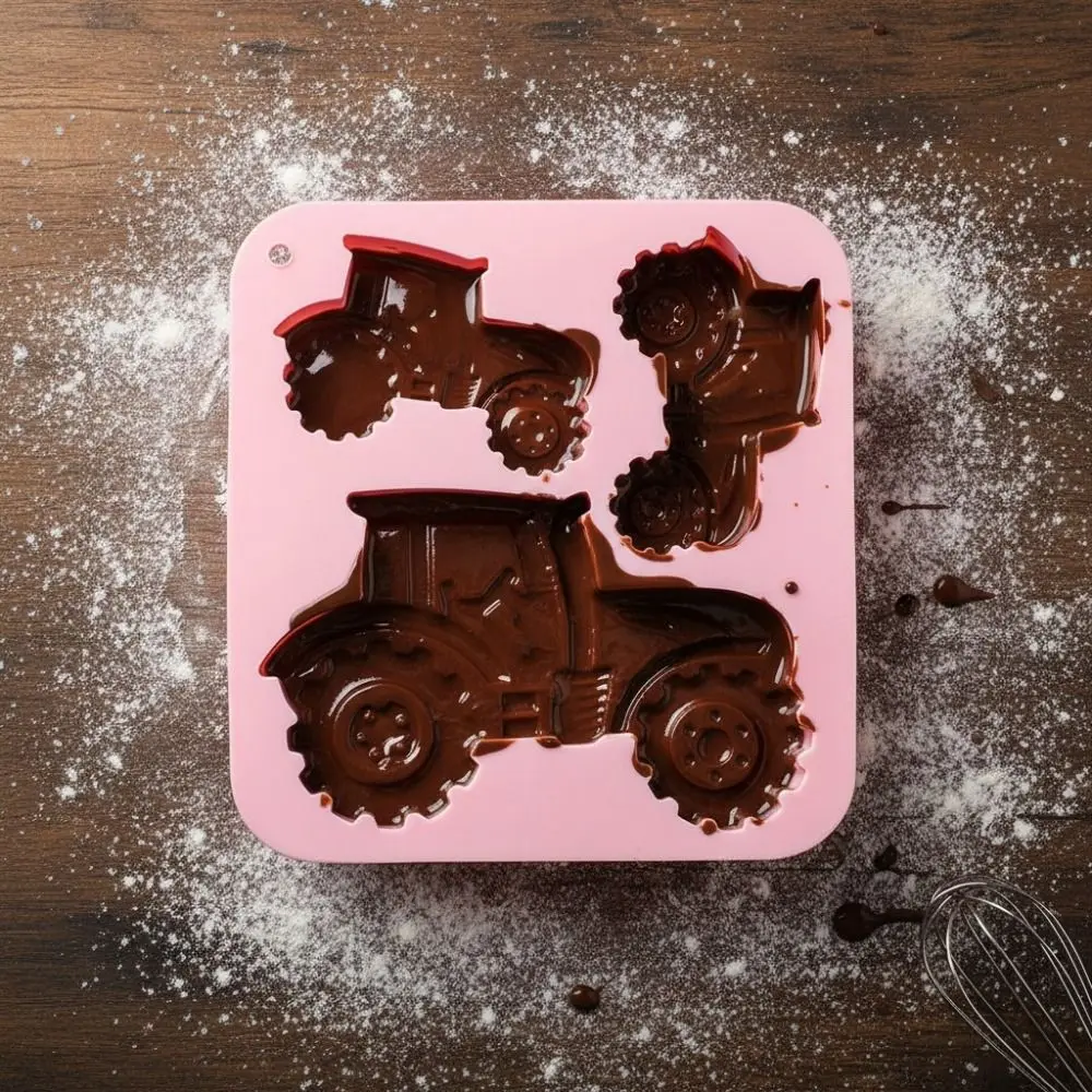 3-Cavity Tractor-Shaped Silicone Cookies Mold Easy De-molding Farm Theme Chocolate Molds Heat/Cold Resistant Resilient
