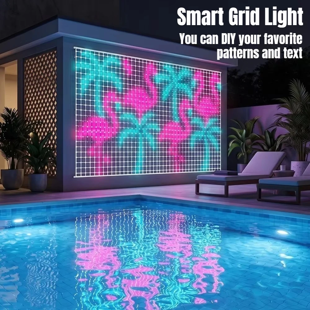 LED Christmas Decorations Smart Grid Lights APP DIY Custom Pattern RGB LED Light for Holiday Birthday Party House Window Decor