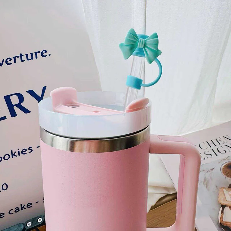 Cute Bow Straw Cap For Stanley Cup Food Grade Silicone Cover Heat-resistant Dust Proof Plug 10mm Sippy Cap Water Cup Accessories
