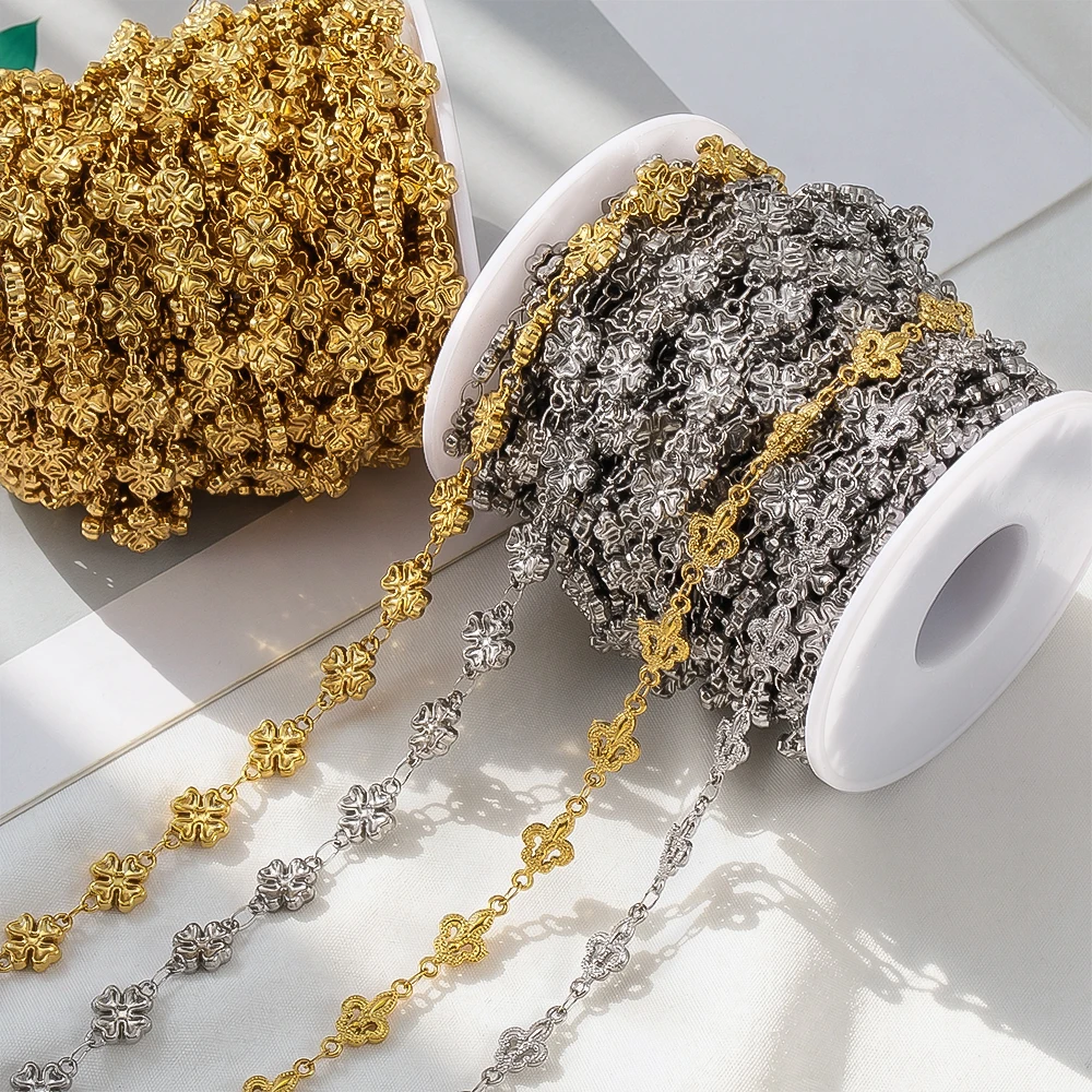 Stainless Steel Gold Plated Flower Butterflies Chain Necklaces Link Chain Jewelry Making DIY Trend Bracelets Component Materials