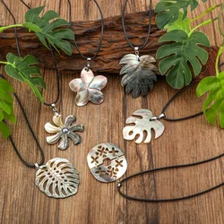 Mother of Pearl Turtle Monstera Leaf New Zealand Maori Fish Hook Pendant with PU Leather String Hawaiian Polynesia Jewellery