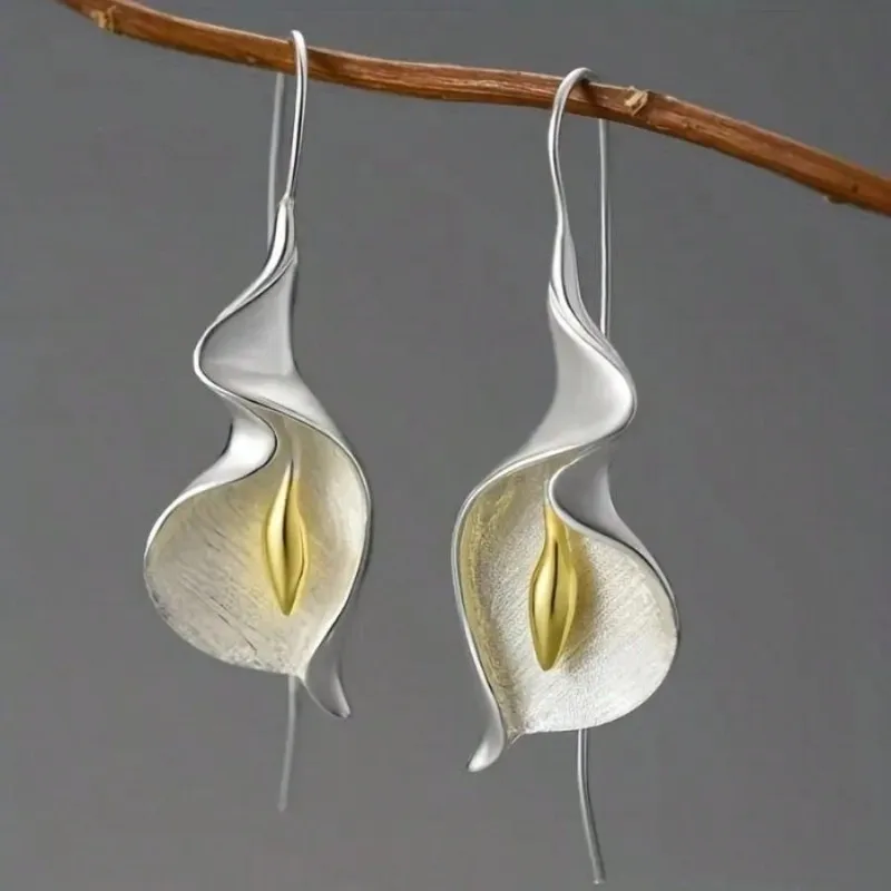 Chic Exaggerate White Calla Lily Flower Dangle Earrings Bohemian Long Tassel Earring for Lovers Gift