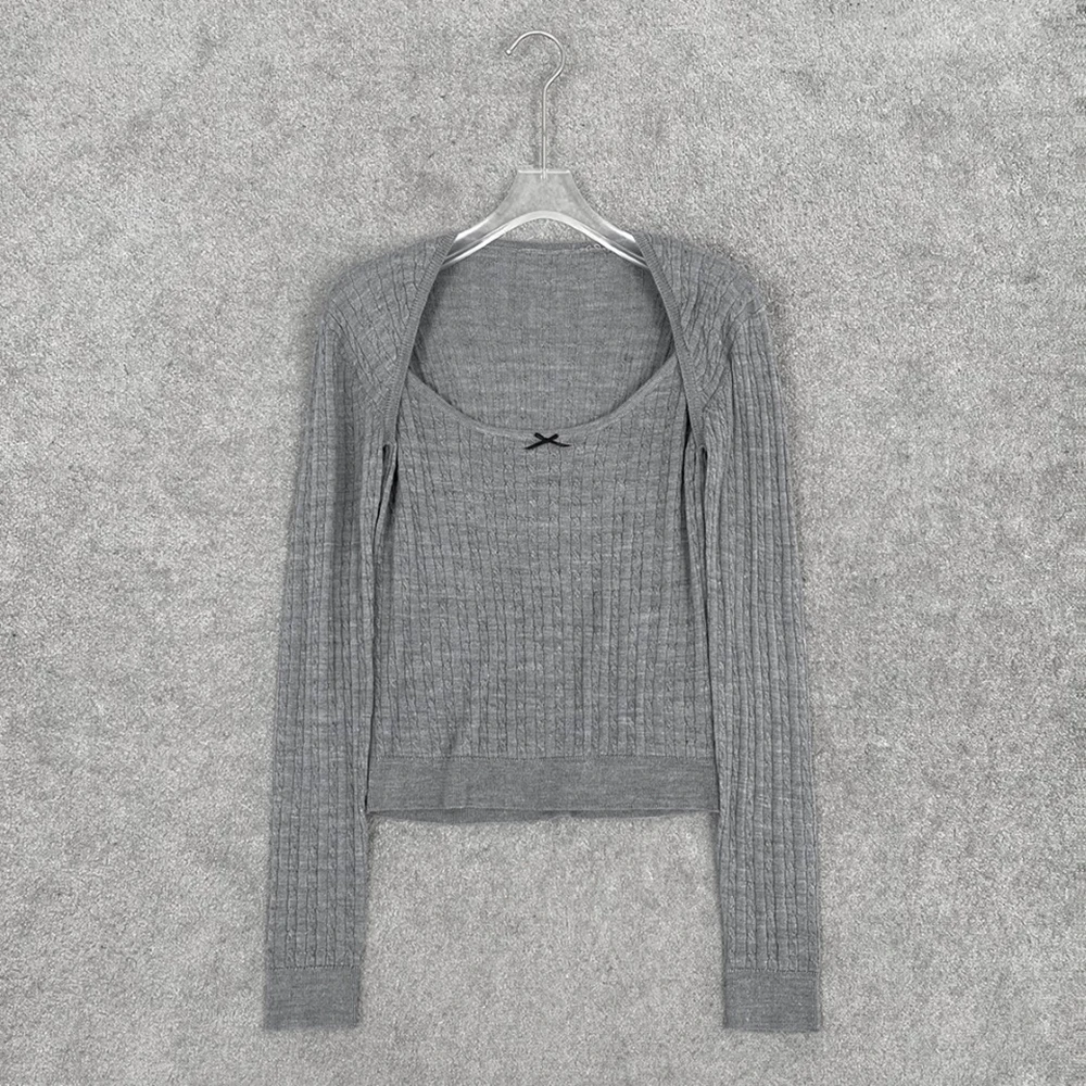 

Wool-Blend Women's Pullover Sweater Y2K Bow-Adorned Cable-Knit Versatile Long-Sleeve Knit Top for Commuting Fall 2025 New