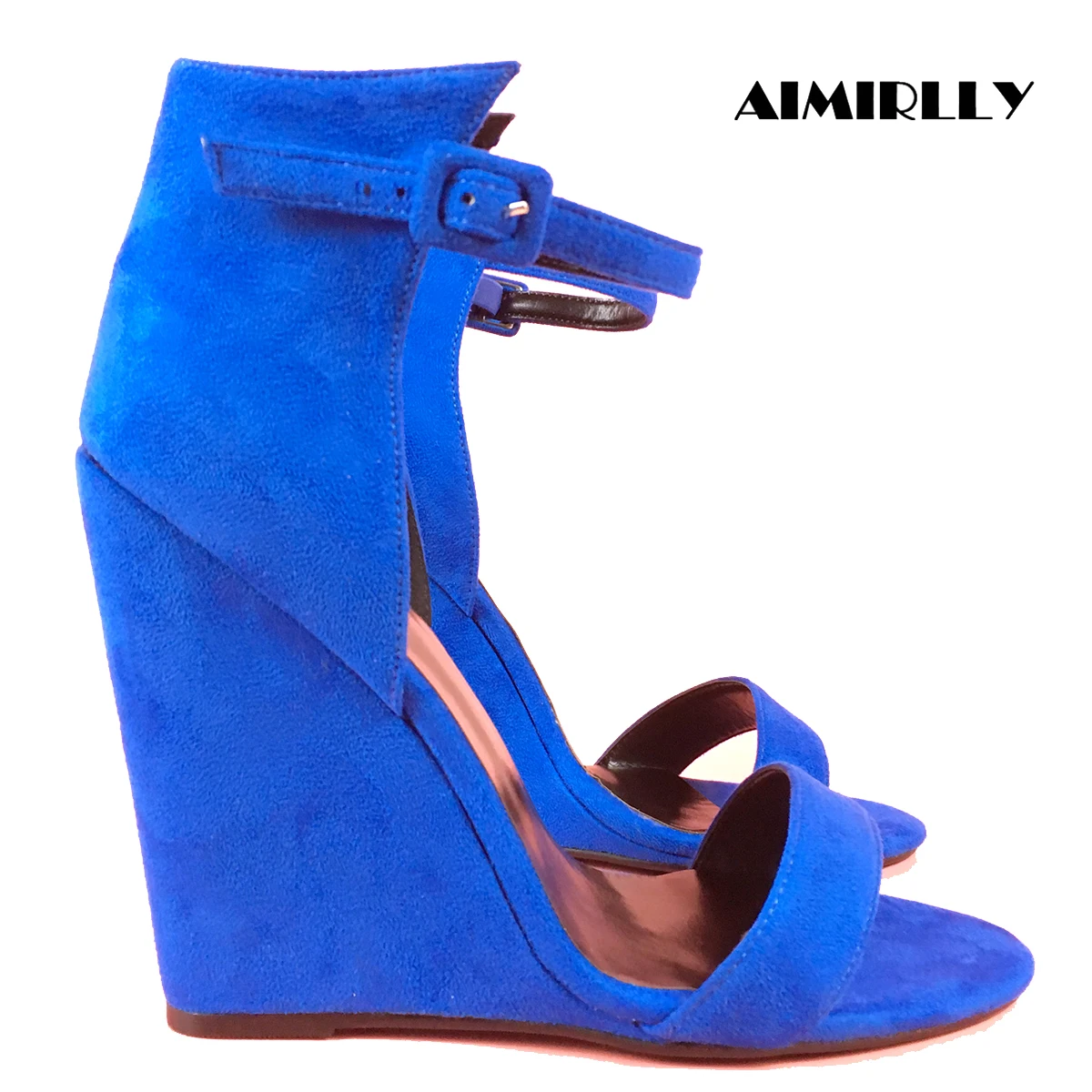 

Женские синие босоножки на танкетке с ремешком на щиколотке, с открытым носком, замшевые, летние, на высоком каблуке, для вечеринок и торжественных мероприятий