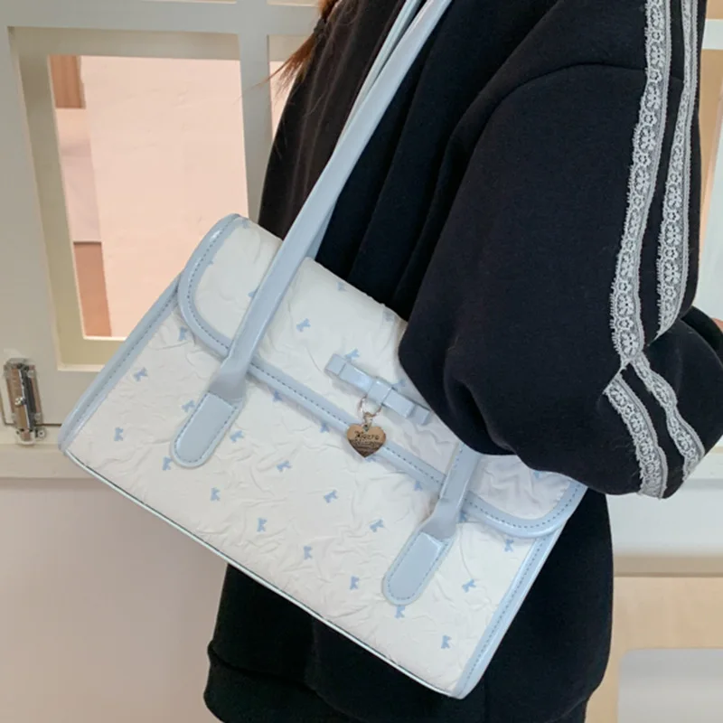 

Girly Эстетическая сумка через плечо с бантом для женщин, новинка 2023 года, сумка через плечо под мышками, милая модная пригородная сумка, повседневная сумка для обеда