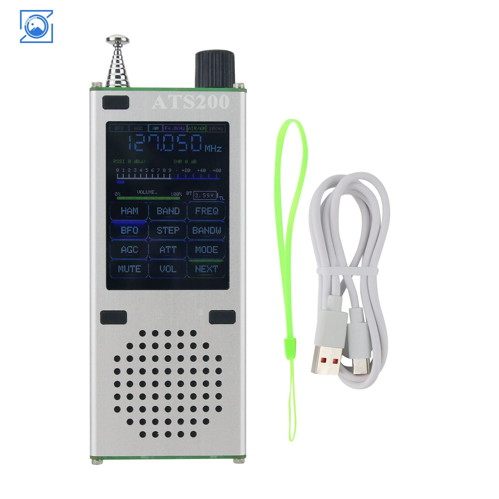 

ATS200 Portable Full Band Radio Receiver Aviation SSB LSB FM AM 2.4-inch TFT Screen